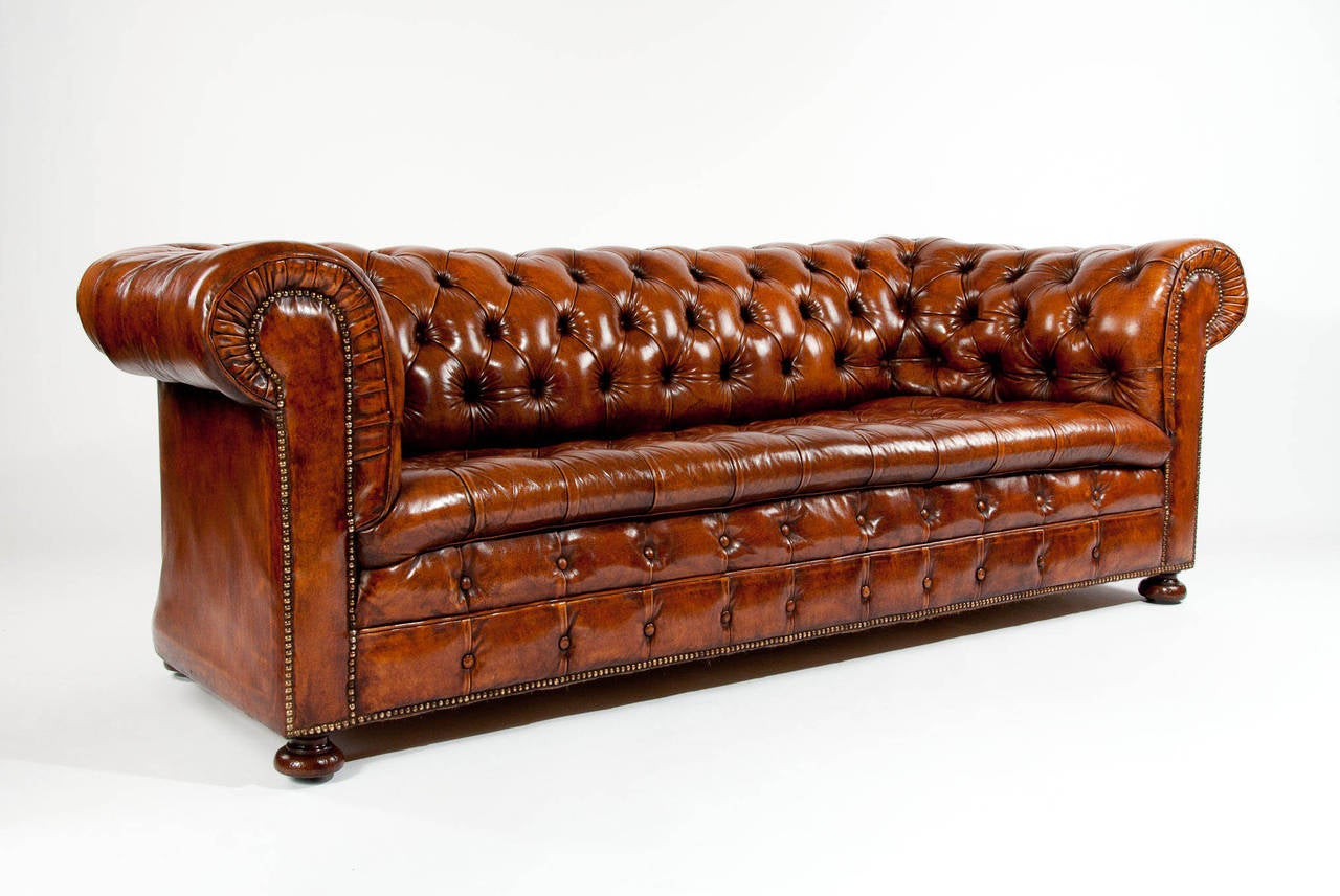 British Quality Antique Leather Chesterfield Sofa