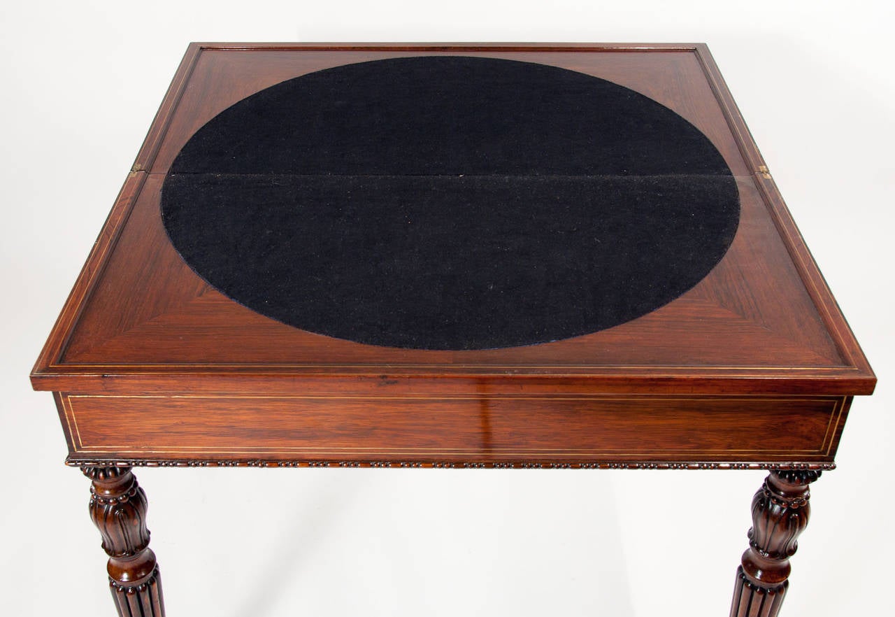 British Regency Rosewood Brass Inlaid Card Table