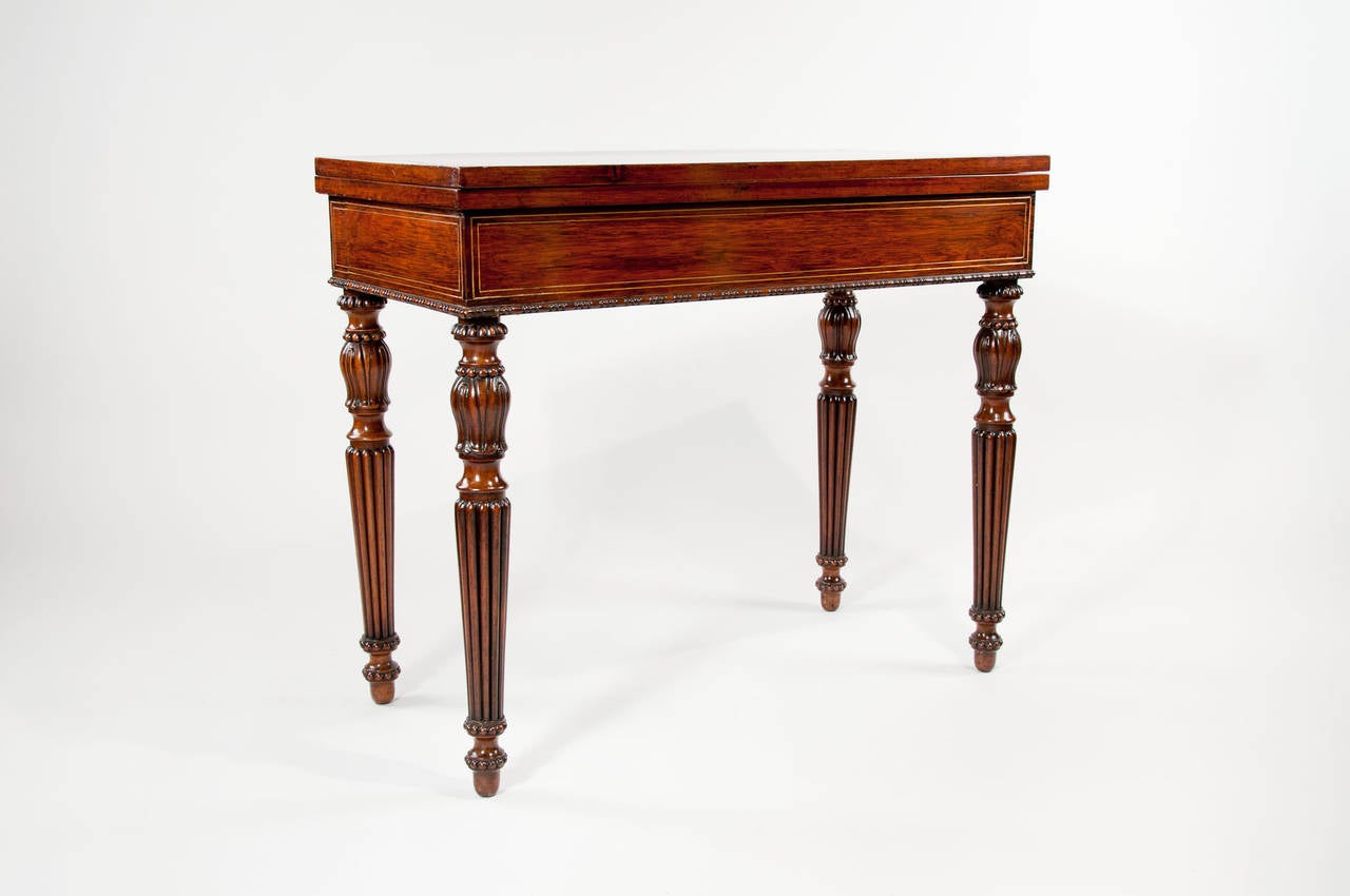 Inlay Regency Rosewood Brass Inlaid Card Table