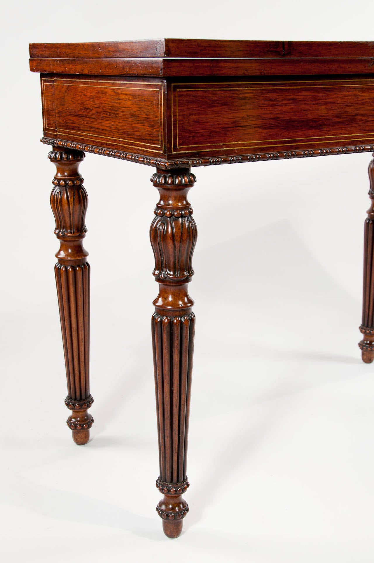 Regency Rosewood Brass Inlaid Card Table In Excellent Condition In Benington, Herts