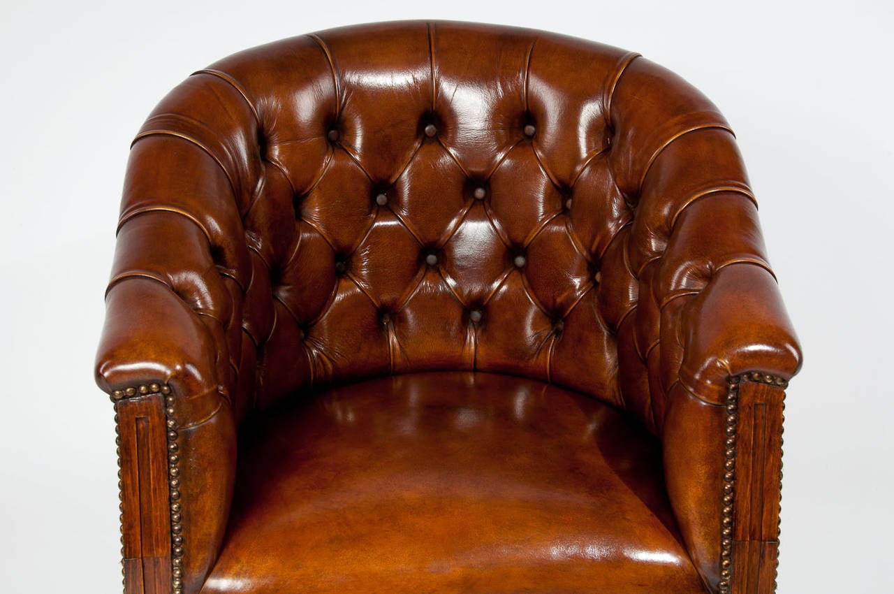 19th Century Antique Pair of Leather Tub Chairs
