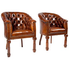 Antique Pair of Leather Tub Chairs