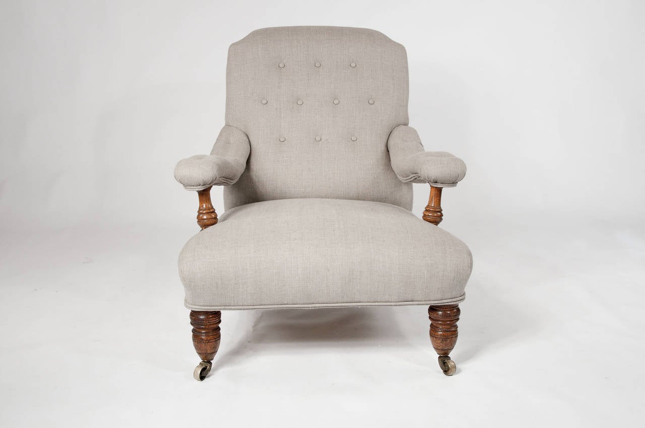 Linen 19th Century Howard and Son's Style Armchair