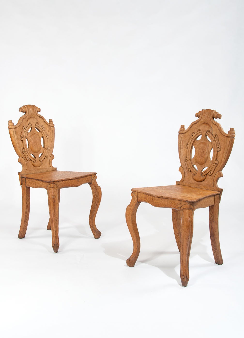 Pair of Bleached Victorian Oak Hall Chairs