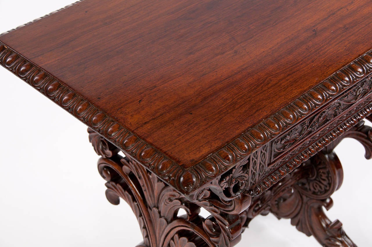 Indian 19th Century Heavily Carved Rosewood Side Table