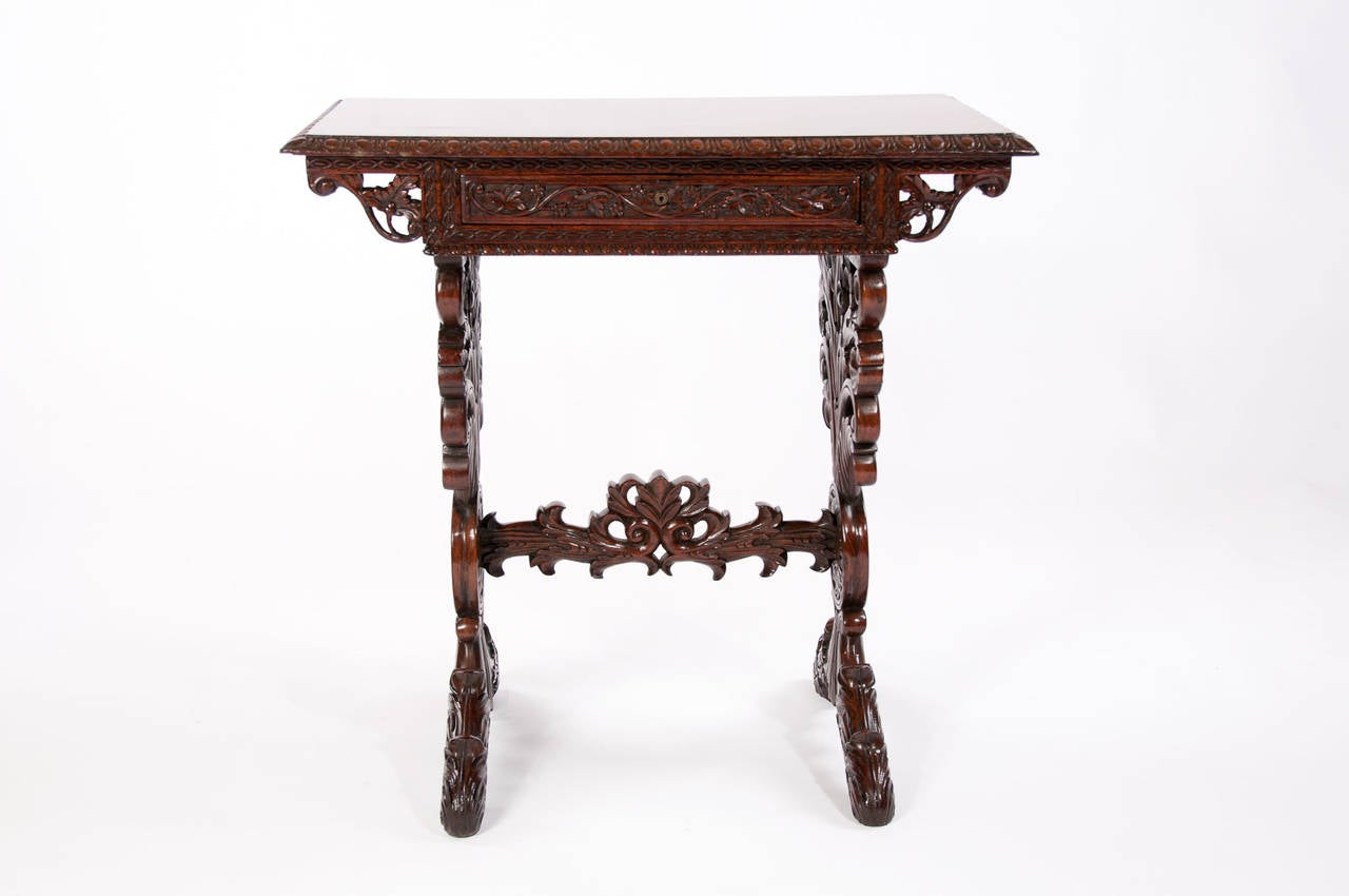19th Century Heavily Carved Rosewood Side Table 2