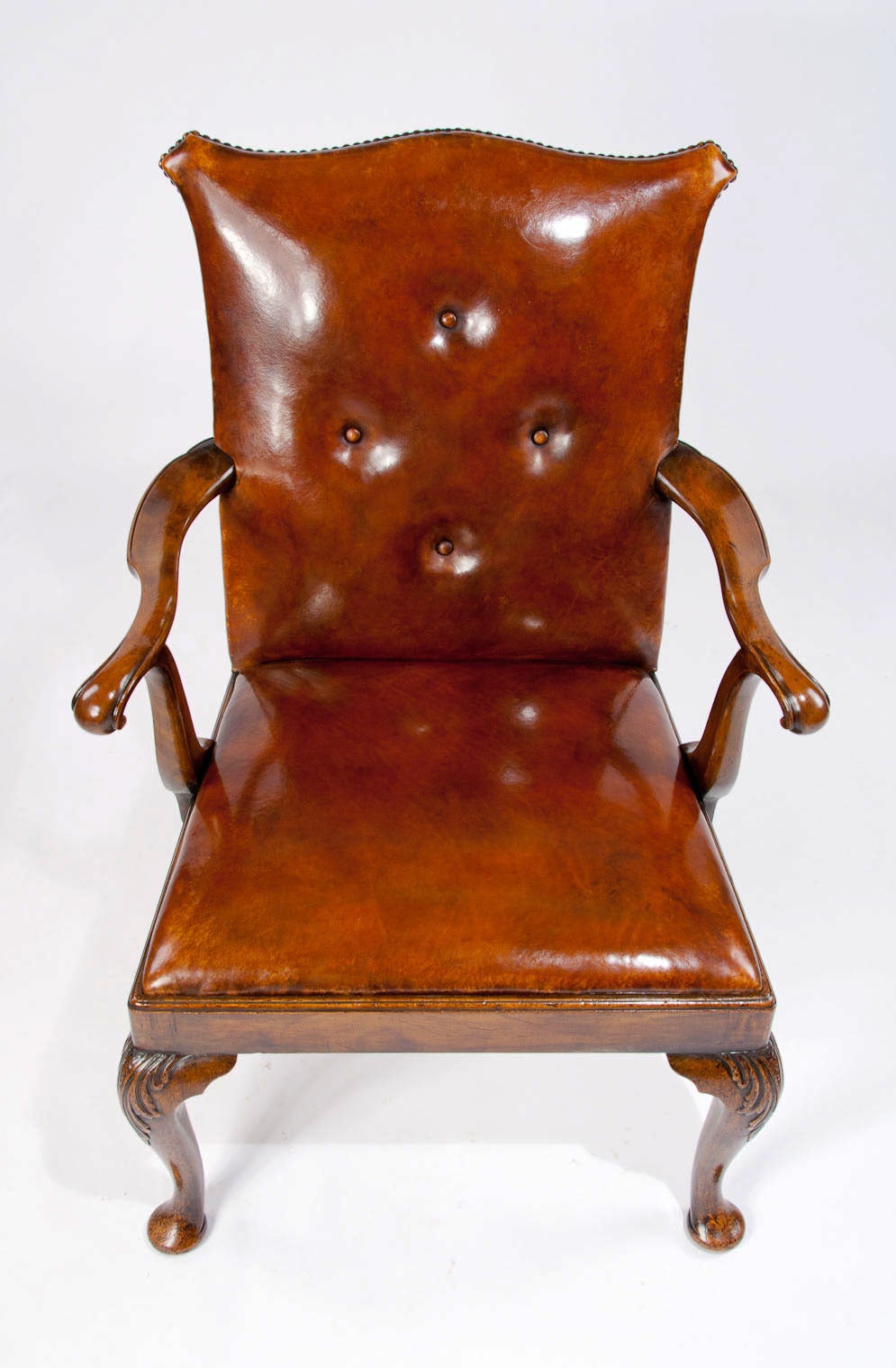 Leather Quality 1920s Walnut Armchair by Tozer