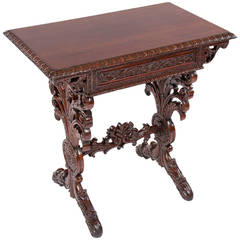 19th Century Heavily Carved Rosewood Side Table