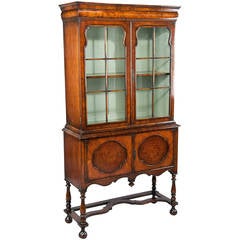 Burr Walnut Two-Door Bookcase on Shaped Stand