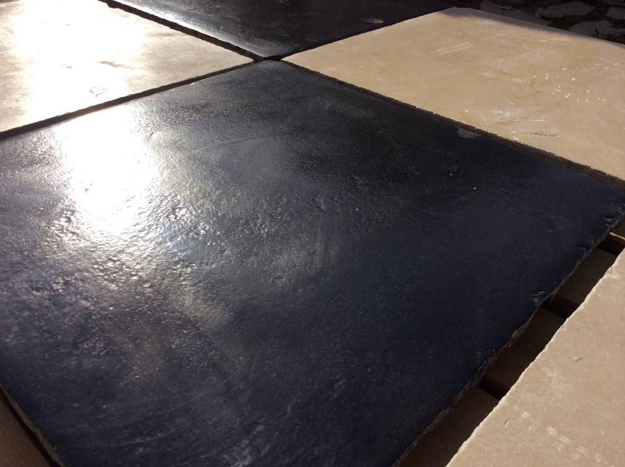French Reclaimed Limestone flooring Black & White CASTLE For Sale