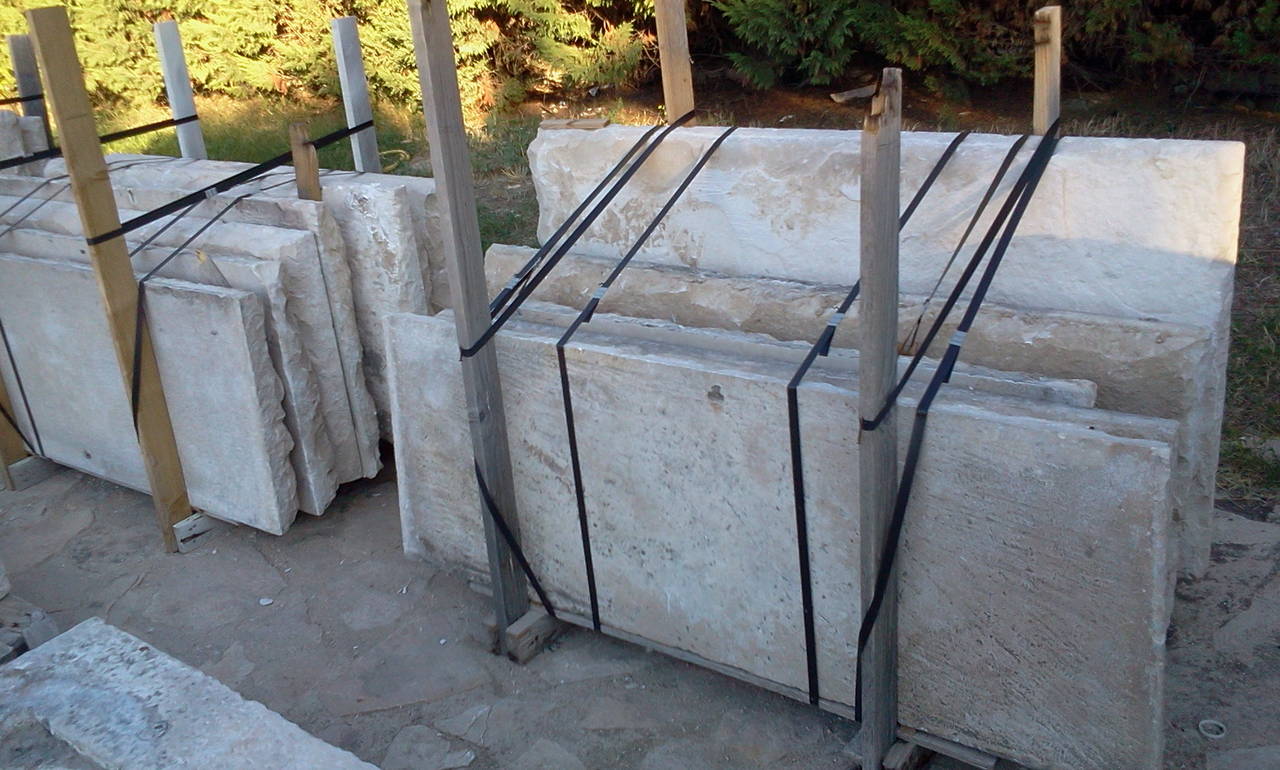 Antique Reclaimed  French Thresholds , Antique Limestone age 17th-18th Century, Large Stock available of these ancient thresholds stone of Bourgogne in various widths, thickness of about 4 inches ( 10 cm ) dimensions shown are approximate, 

not