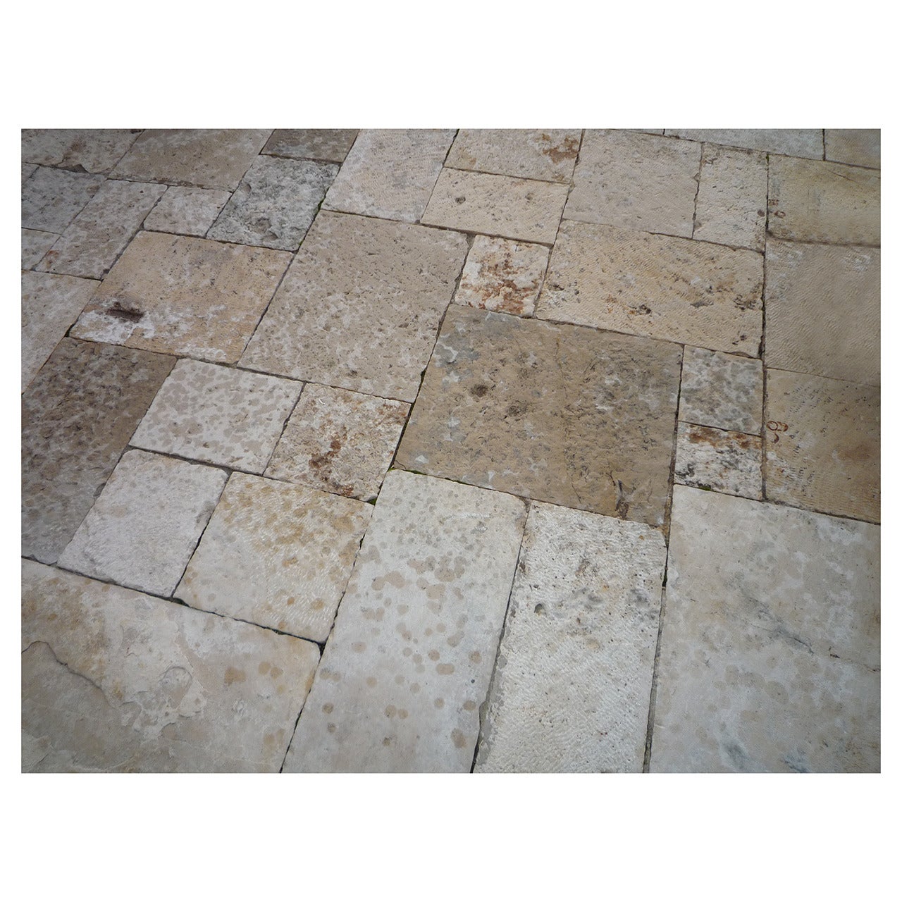 Antique Reclaimed Dalles de Bourgogne Recycled  Stone Flooring,  Excellent Condition, Perfectly  and Restored , reduced thickness of  2 inch ( 5 cm ) , ready to be mounted, Stock For Sale age 17th Century circa,
( Price per one sq mt )  = 11 sft