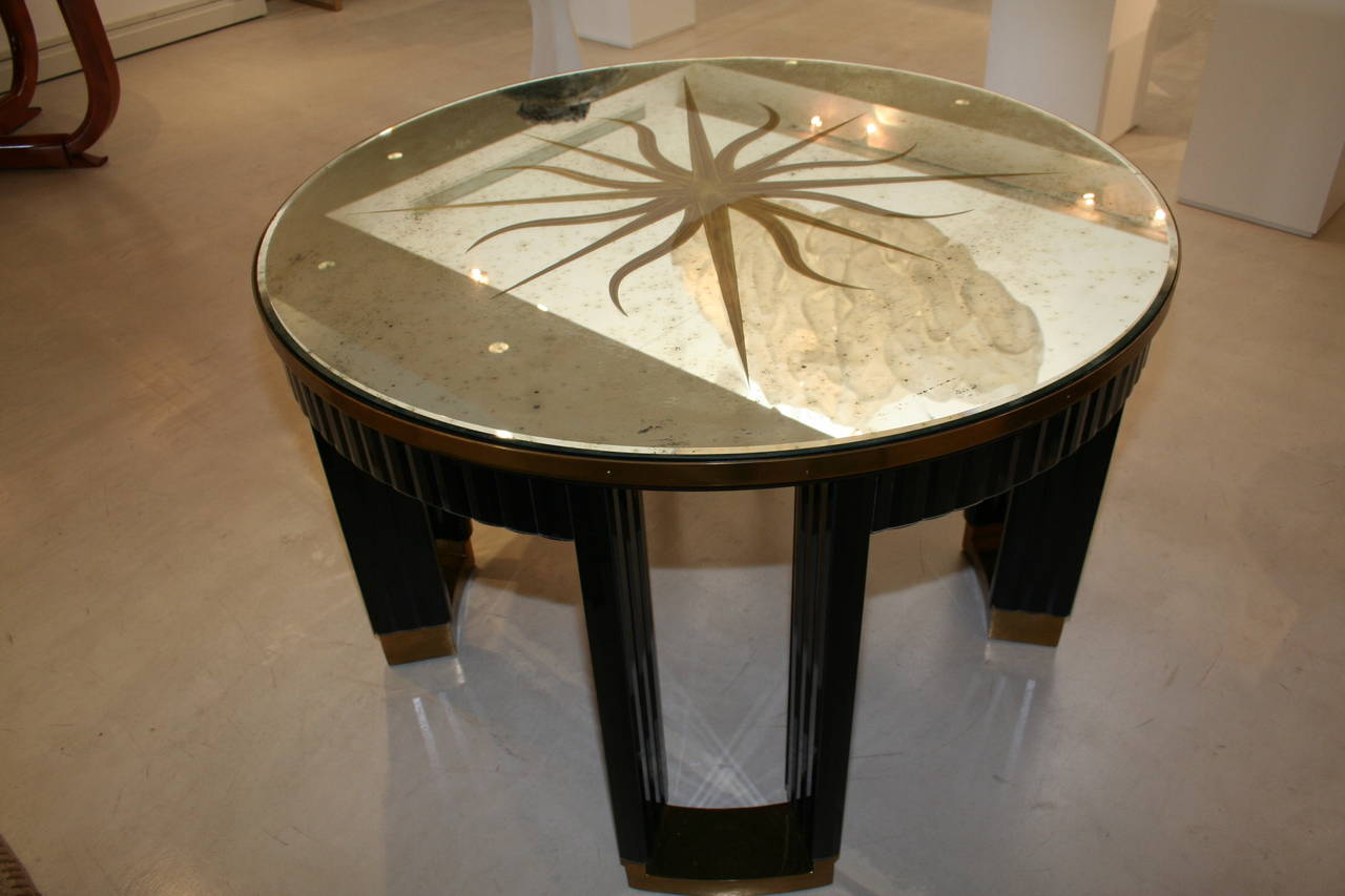 Brass-Mounted, Mirrored Glass Center Table In Good Condition In Dallas, TX