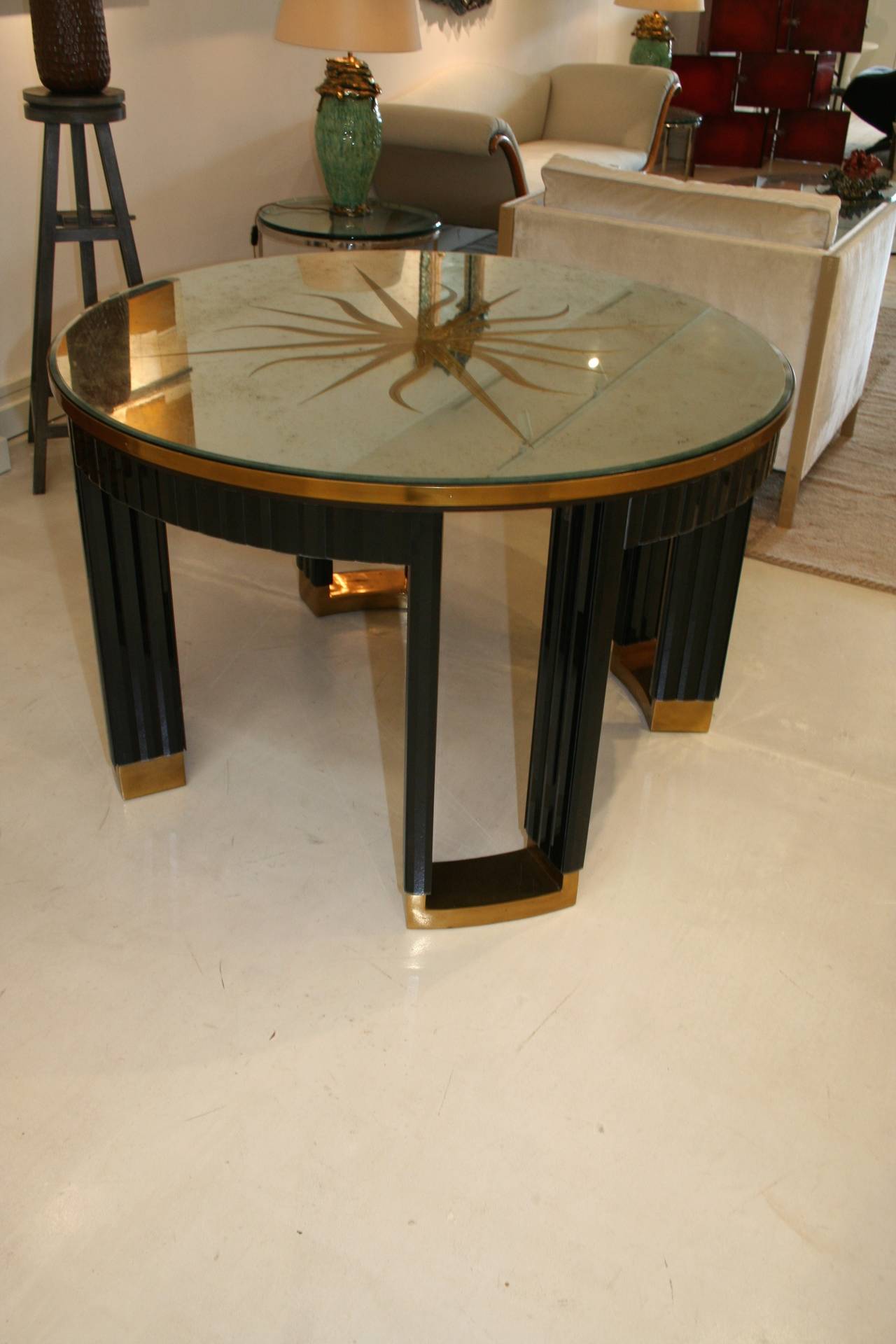 20th Century Brass-Mounted, Mirrored Glass Center Table