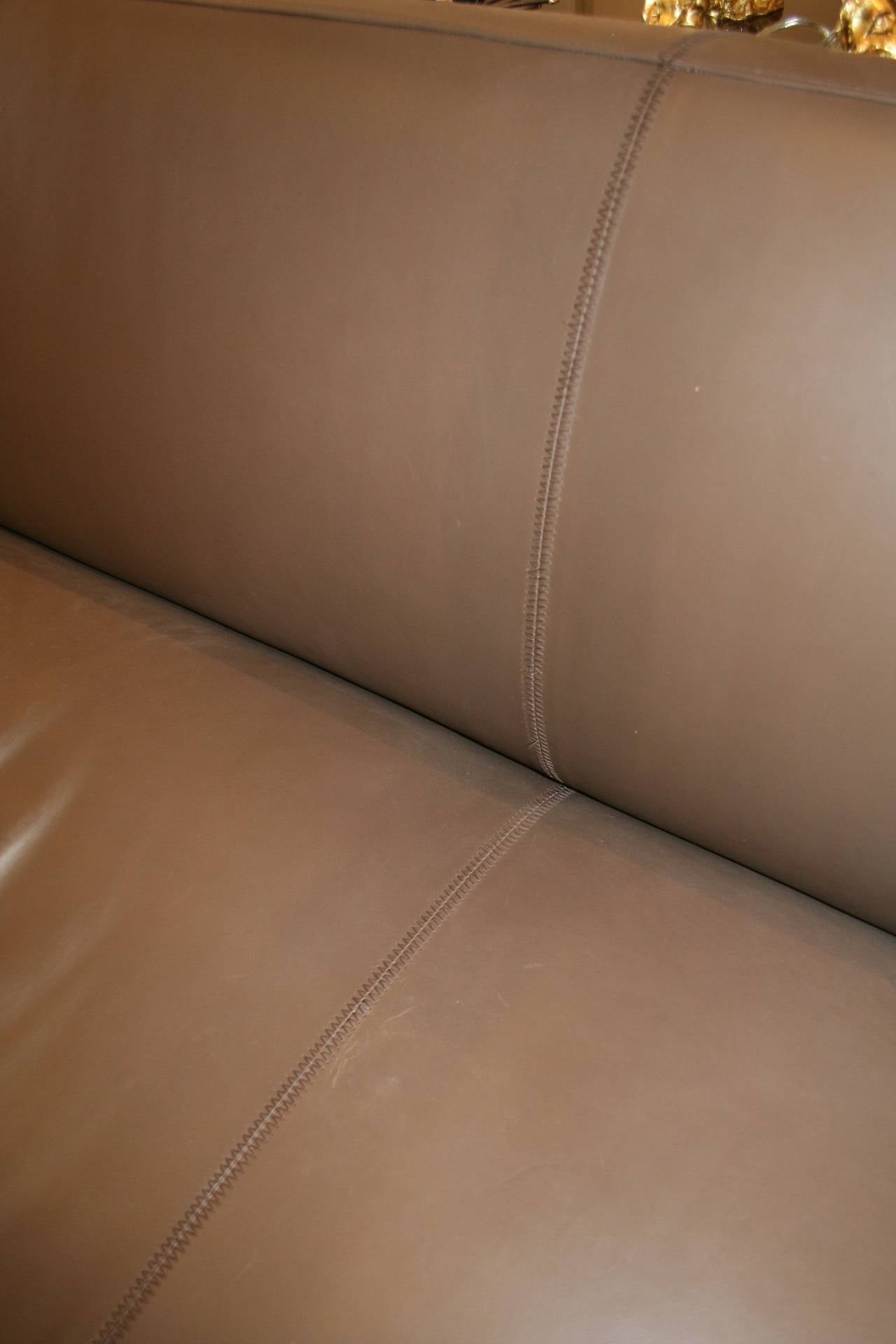 Mid-Century Modern Emily Summers Studio Line Geoffrey Beene Sofa in Chocolate Top-Stitch Leather For Sale