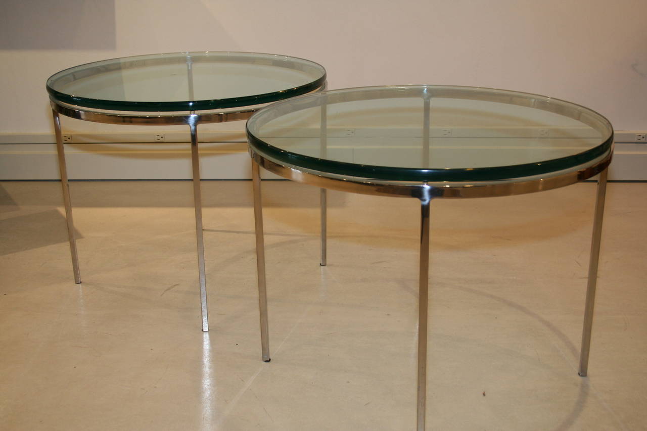 Mid-Century Modern Vintage Pair of Nicos Zographos Chrome and Glass End Tables