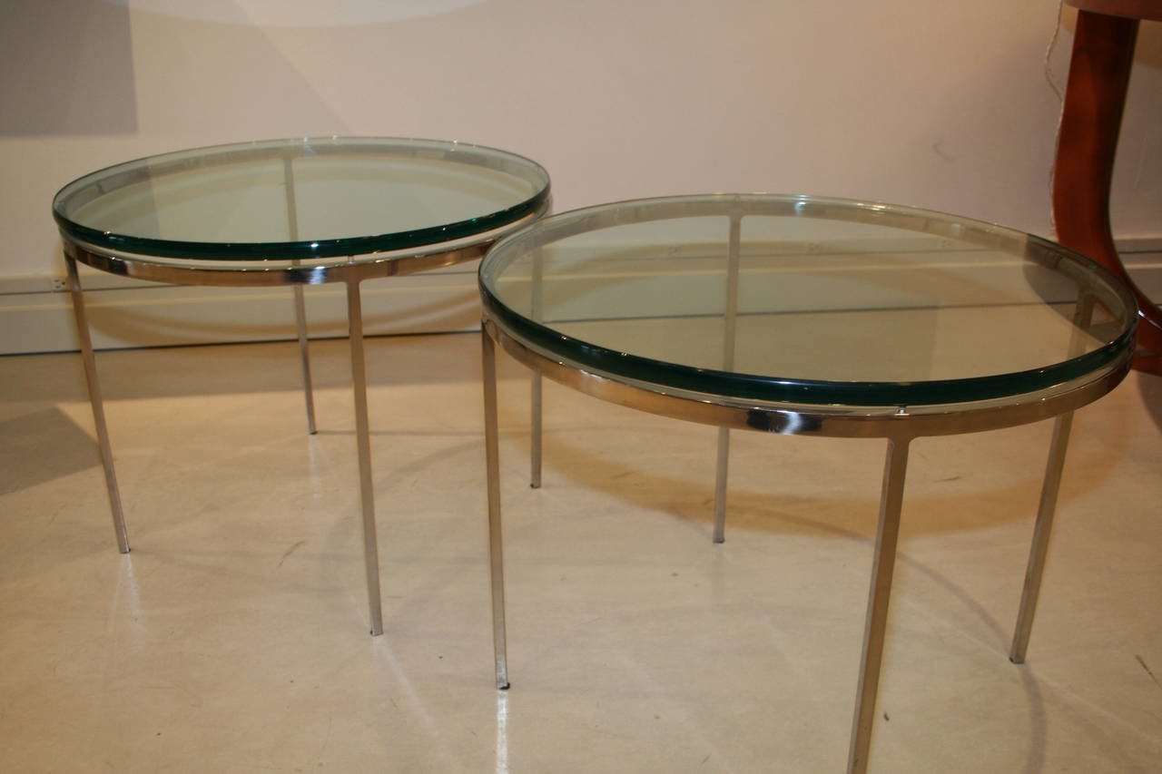 American Vintage Pair of Nicos Zographos Chrome and Glass End Tables