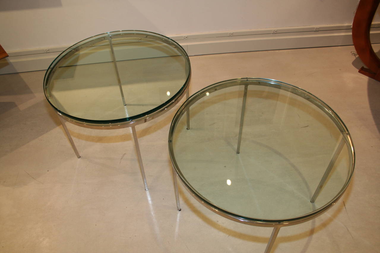 Vintage Pair of Nicos Zographos Chrome and Glass End Tables In Good Condition In Dallas, TX