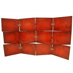 Vintage Red Lacquered Three-Tier Screen by De Coene Freres