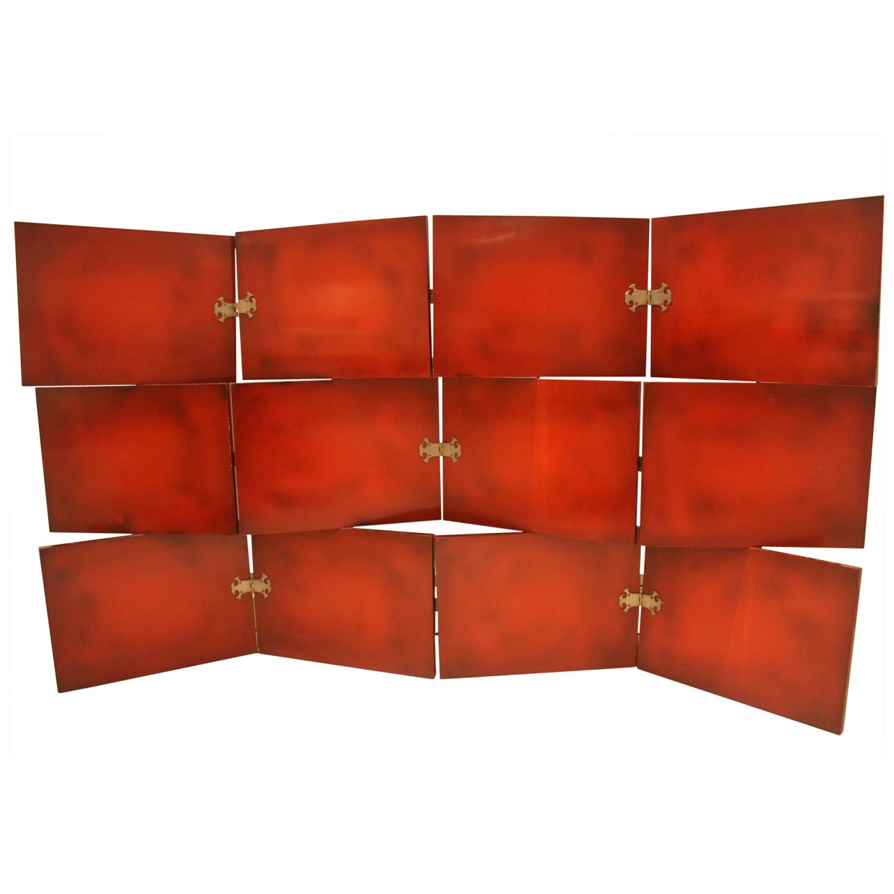 Vintage Red Lacquered Three-Tier Screen by De Coene Freres For Sale