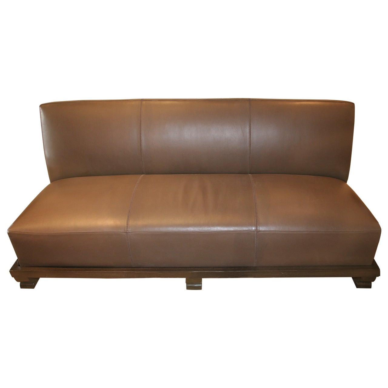 Emily Summers Studio Line Geoffrey Beene Sofa in Chocolate Top-Stitch Leather For Sale