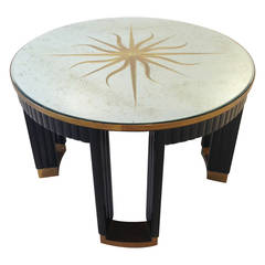 Brass-Mounted, Mirrored Glass Center Table