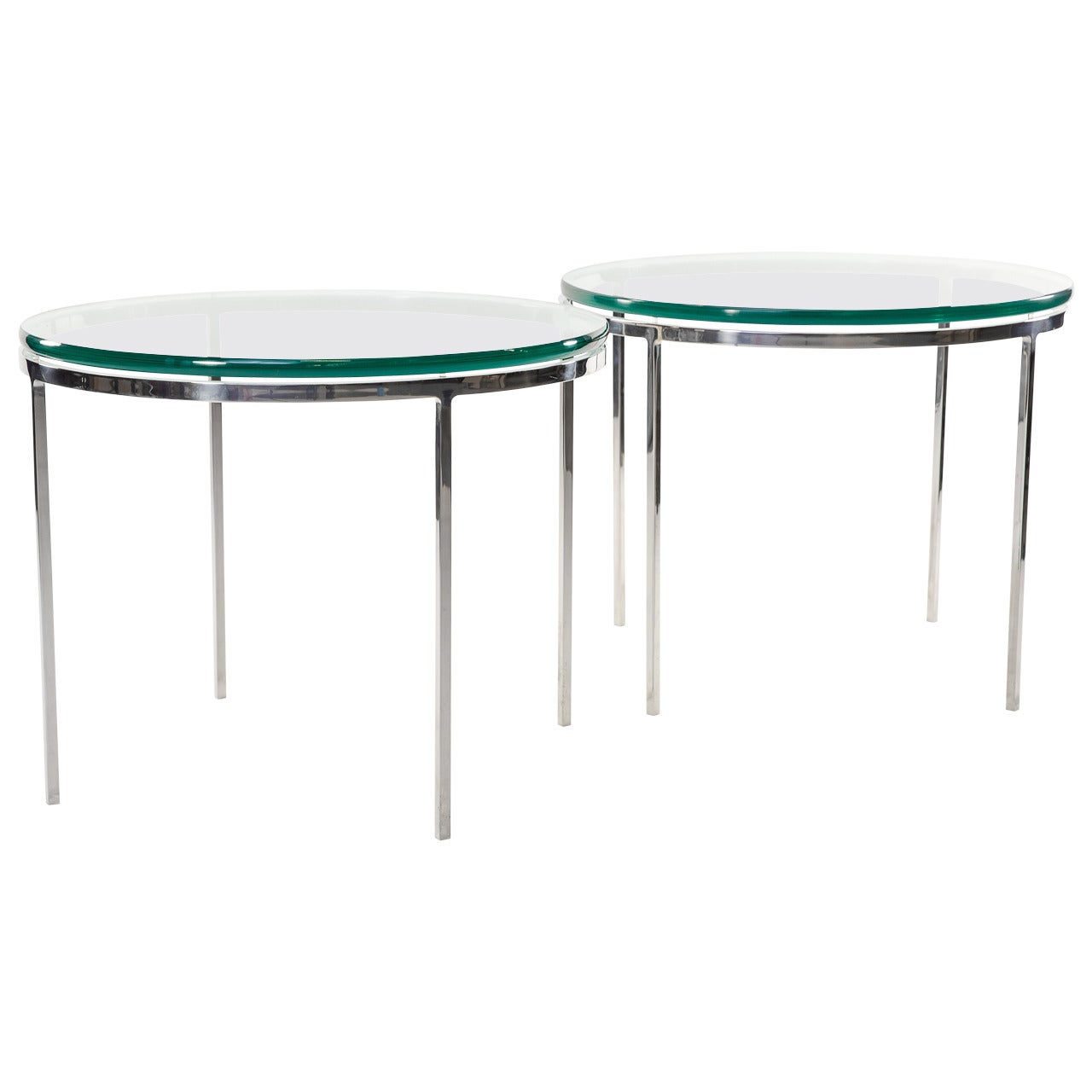 Vintage Pair of Nicos Zographos Chrome and Glass End Tables