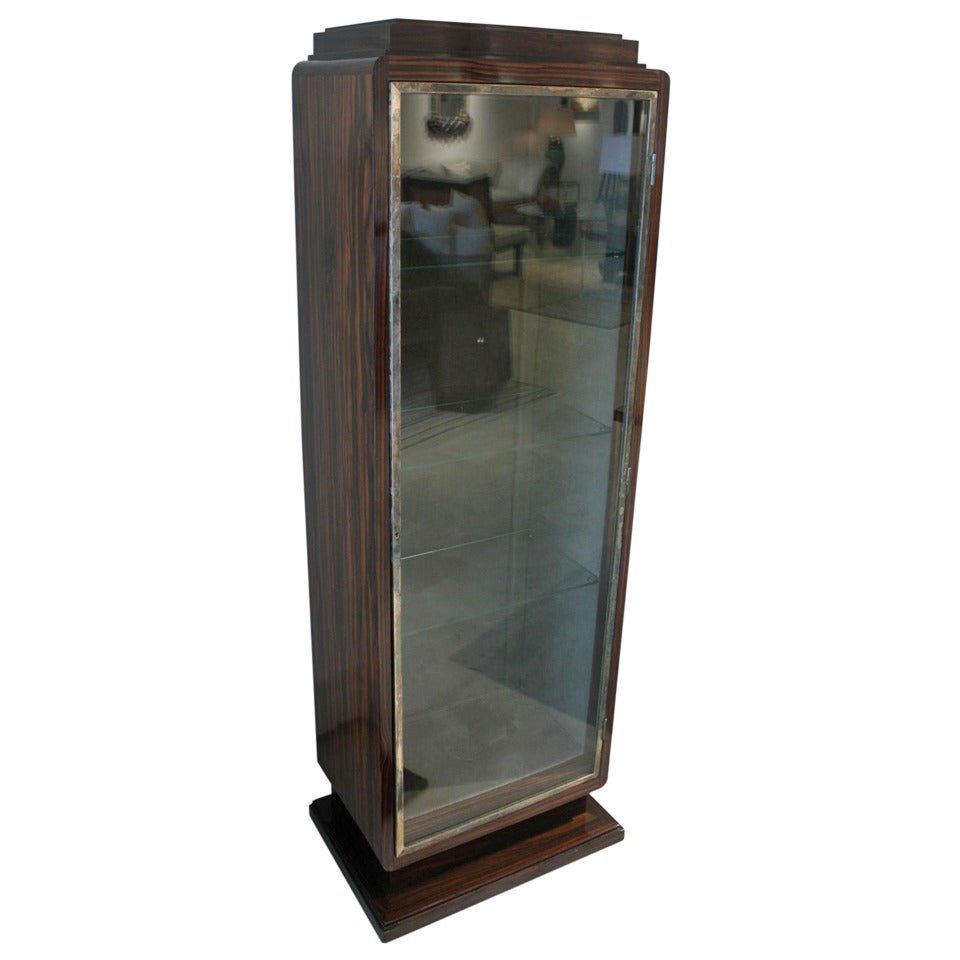 French Art Deco Style Calamander Vitrine Cabinet For Sale