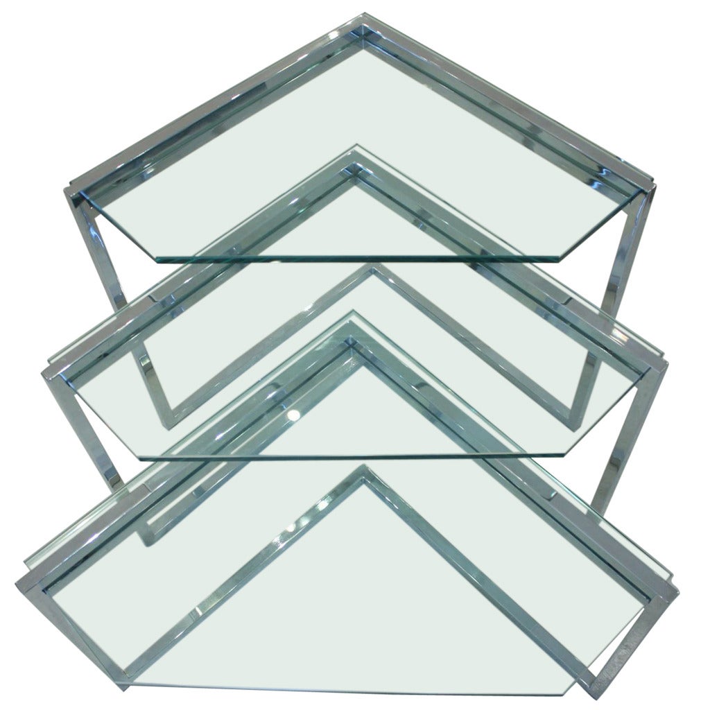 Vintage Chrome and Glass Nesting Tables For Sale