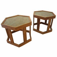 Vintage Pair of Hexagonal Side Tables by John Keal
