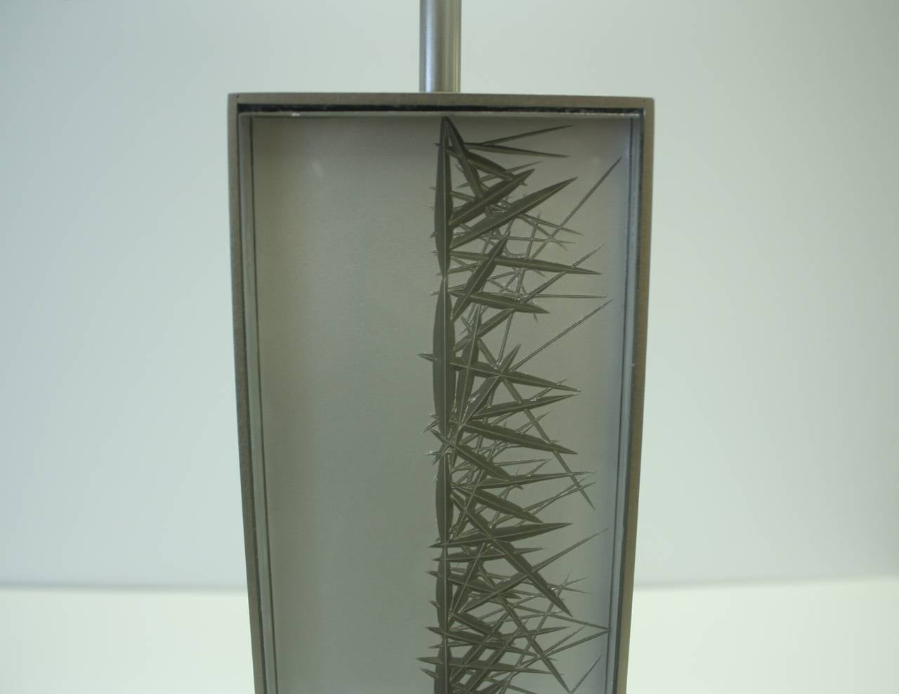 Emily Summers Studio Line - Borderline table lamp. Nickel, glass and lacquer with an off-white silk square shade.