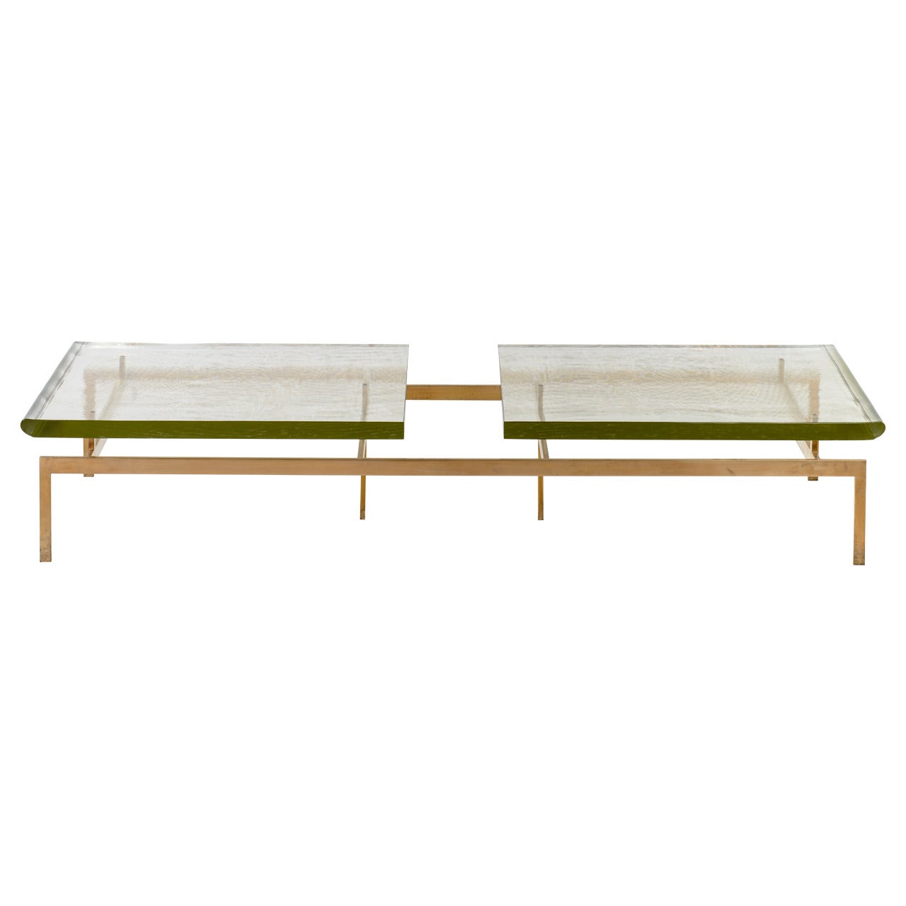 Duran Coffee Table, Polished Edges, Silicon Bronze Base, Custom Order For Sale