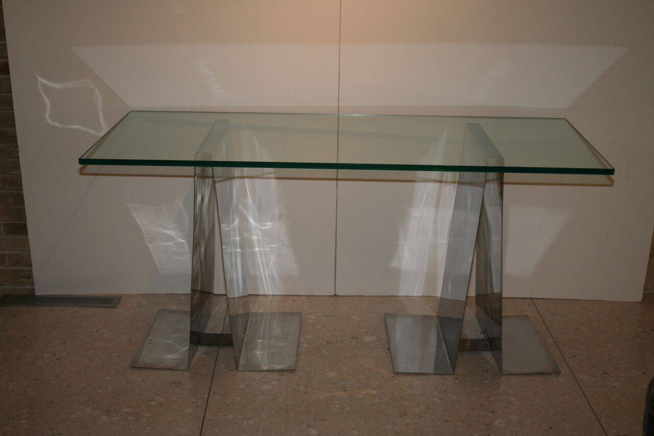 Vintage French polished stainless steel console table by Raphael, 1970s.