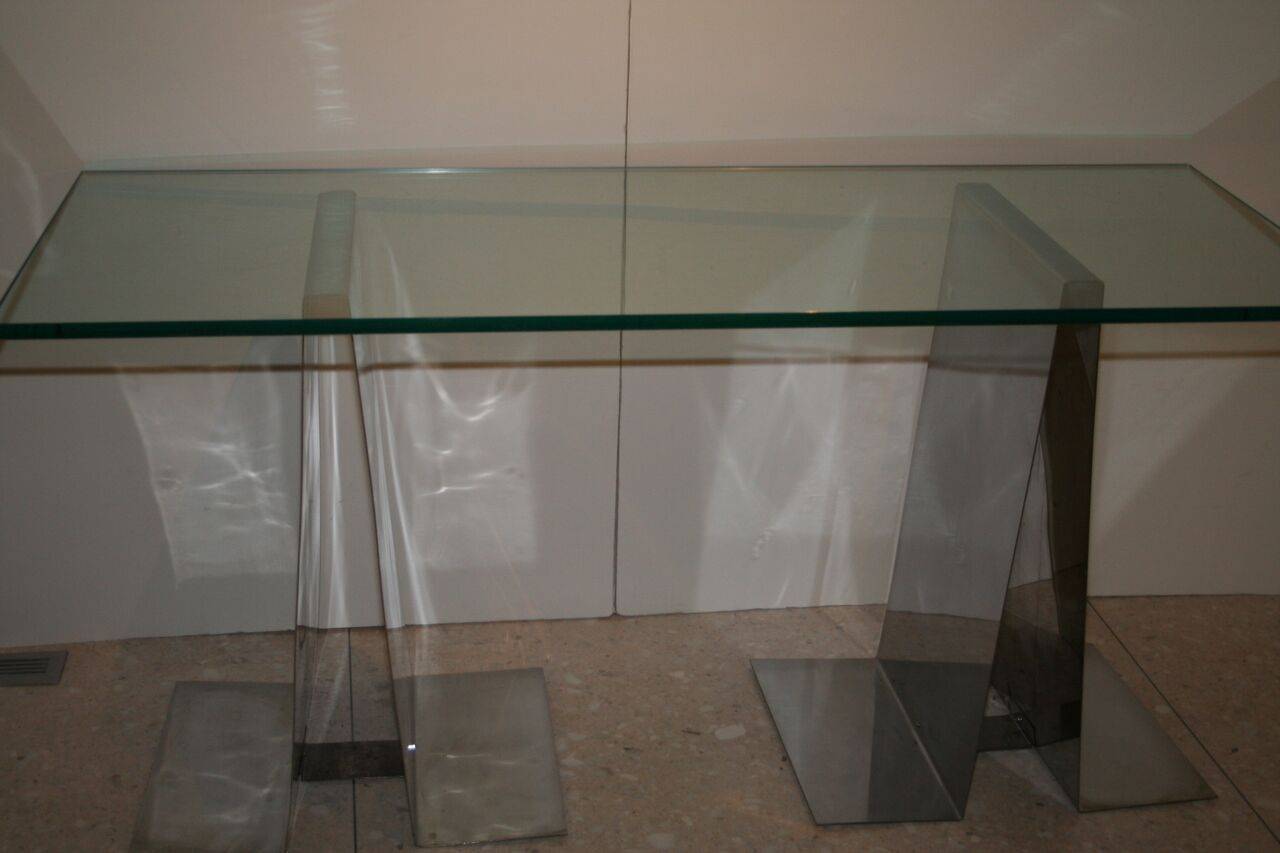 French Raphael Polished Stainless Steel Console Table