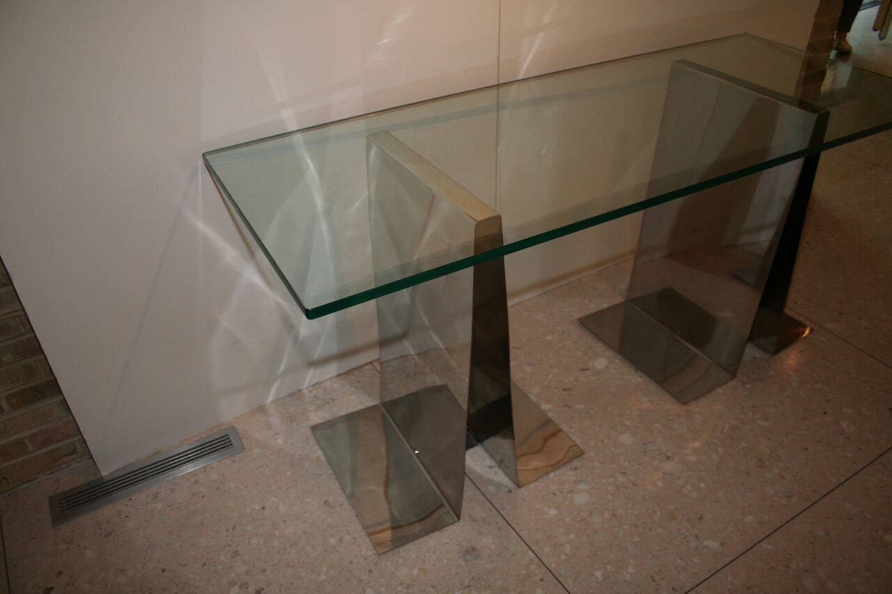 Raphael Polished Stainless Steel Console Table In Good Condition In Dallas, TX