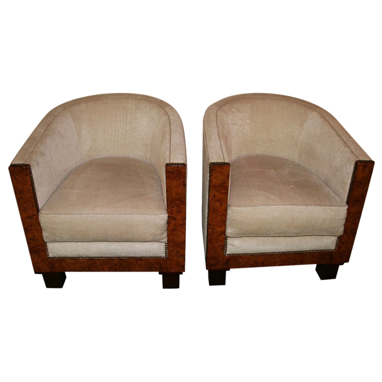 Pair of French 1930s Art Deco Barrel Chairs For Sale
