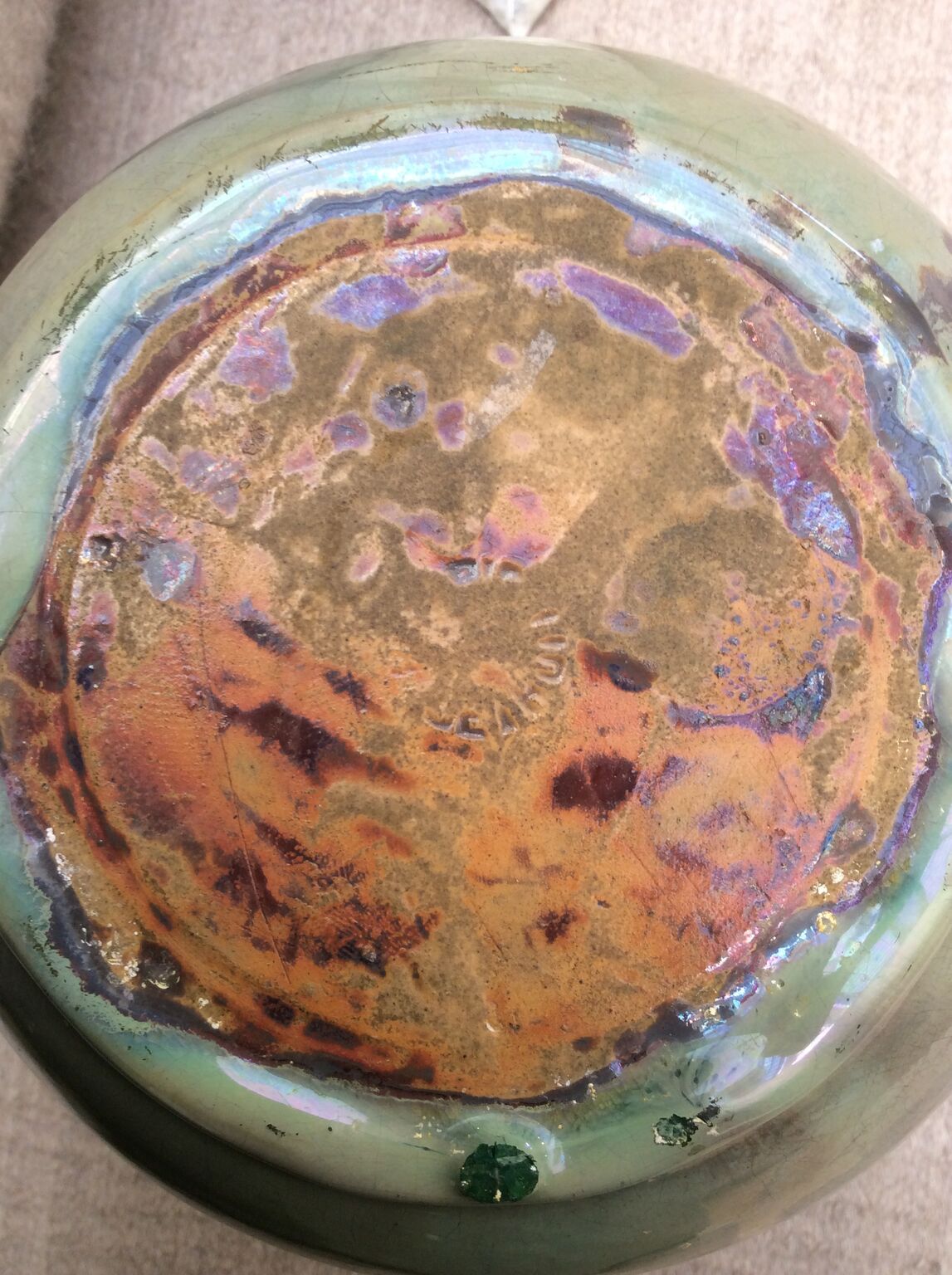 Pewabic pottery vase with classic iridescent glaze.