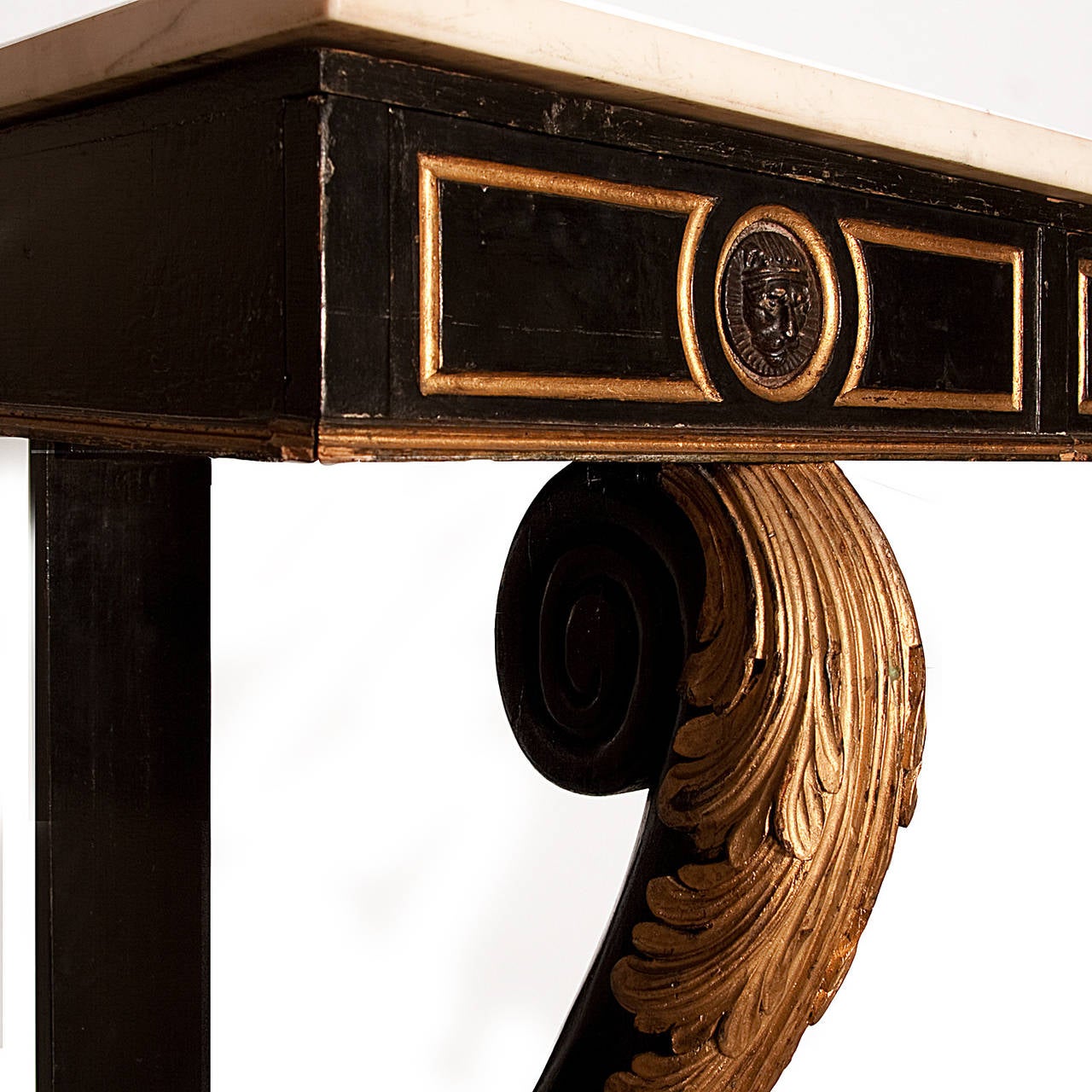 Regency Egyptian Revival Painted and Parcel Gilt Console Table In Good Condition In London, GB