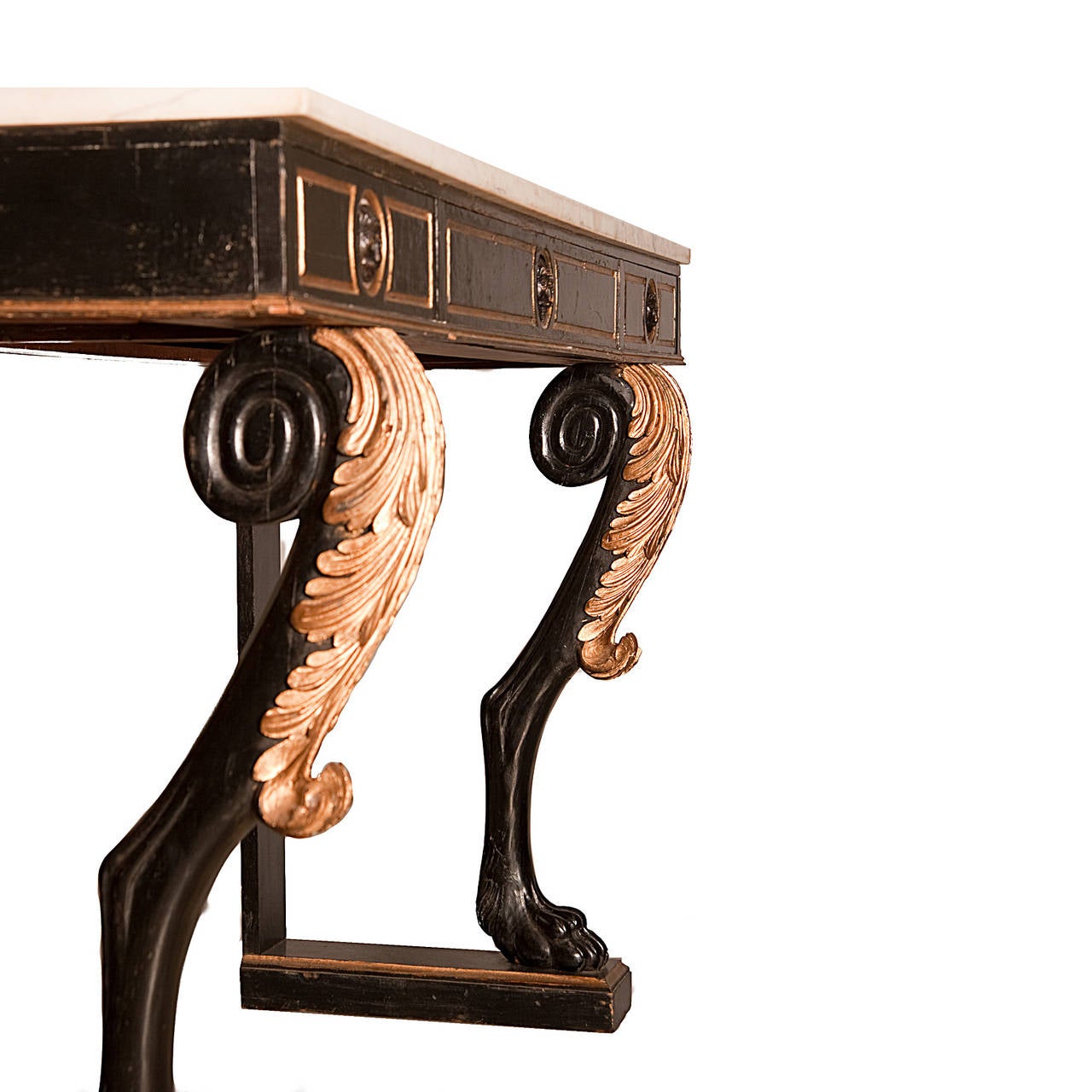 Scottish Regency Egyptian Revival Painted and Parcel Gilt Console Table