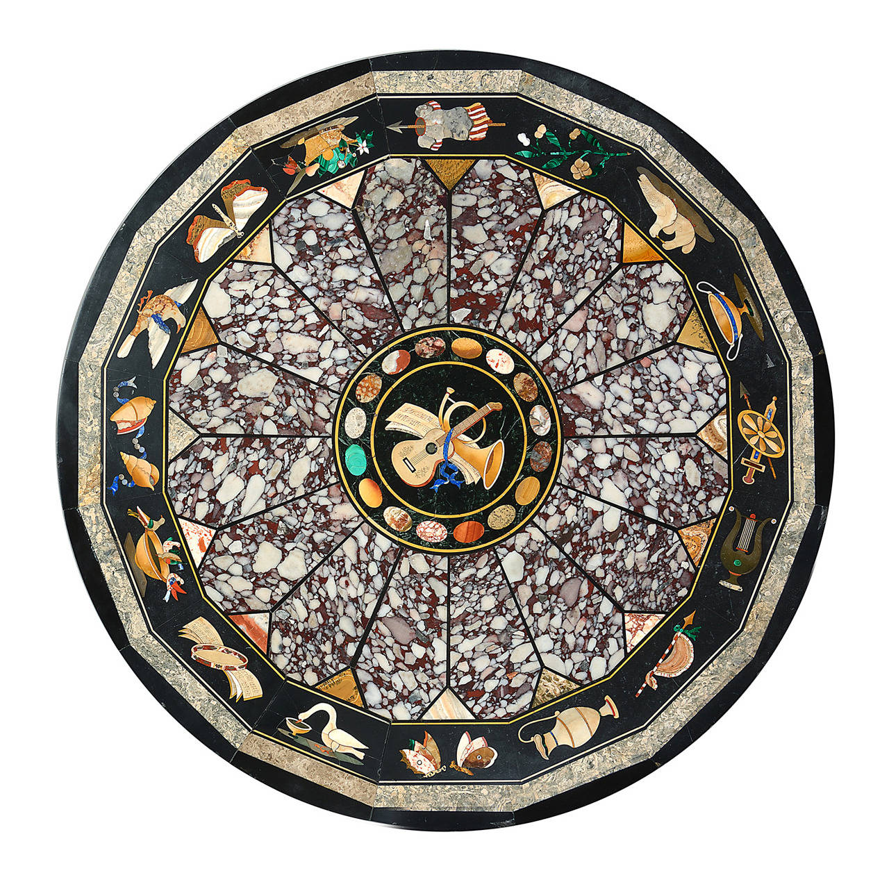 Florentine Pietre Dure and Marble Inlaid Table Top, Italy 19th Century For Sale