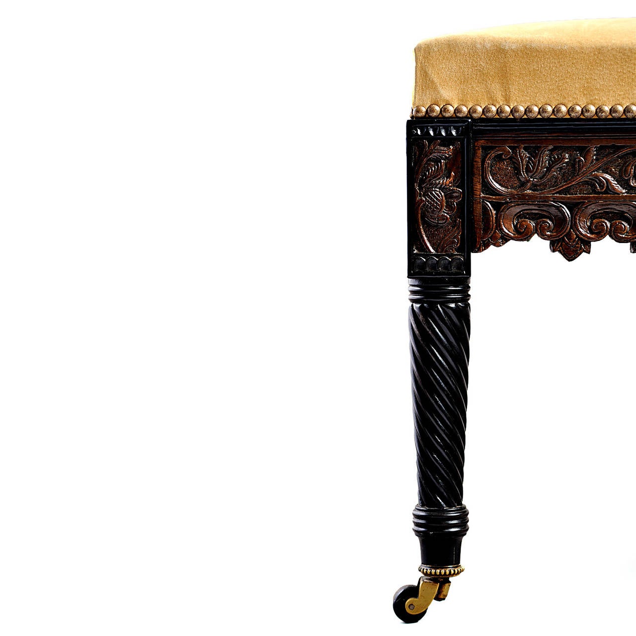 English Regency Carved Ebony and Anglo-Indian Hardwood Stool in Antiquarian Taste For Sale
