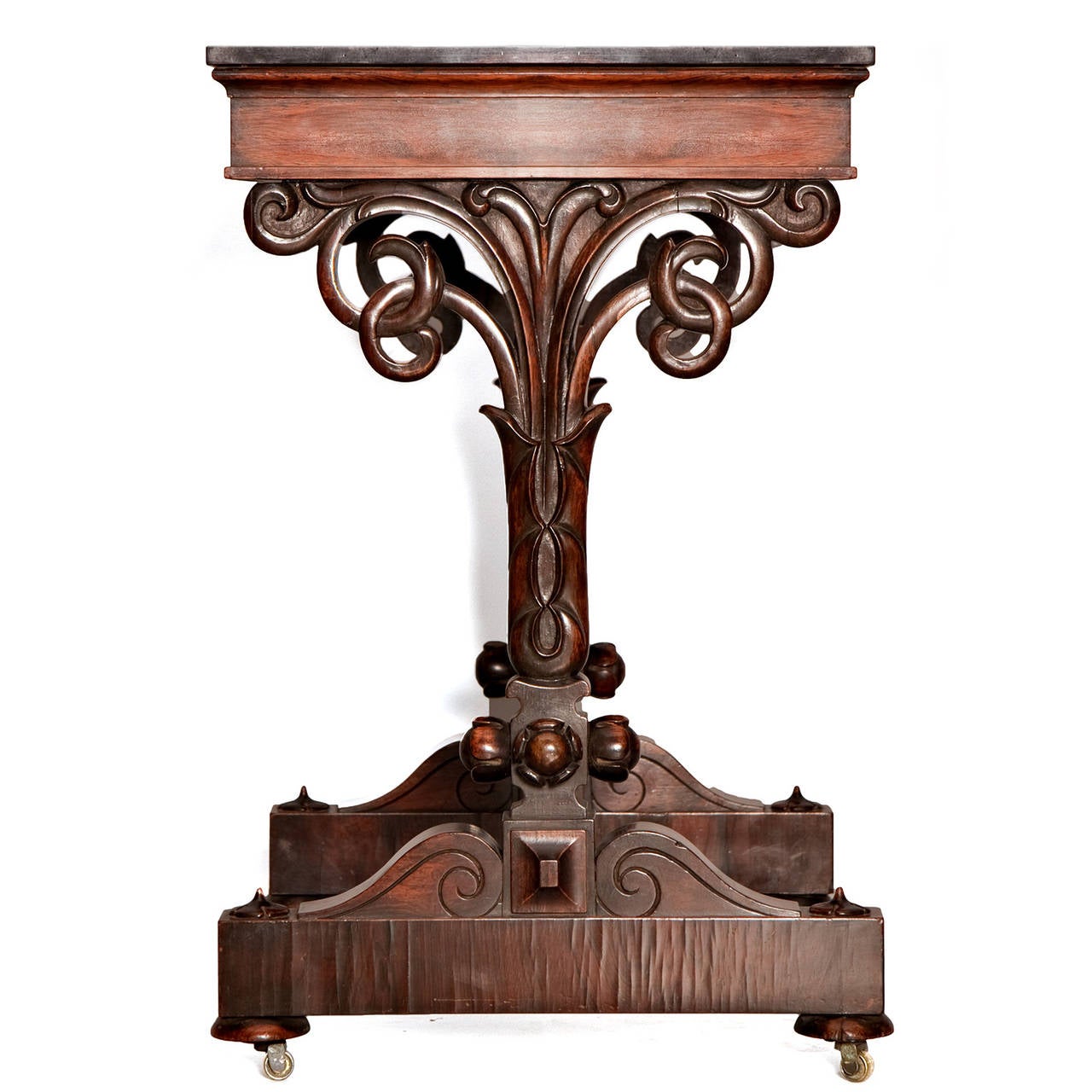 Carved Anglo-Indian Sinhalese End Table Inlaid with Specimen Woods, circa 1840