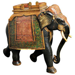 Antique Huge Carved and Painted Indian Elephant, Jodhpur Region Late 19th Century
