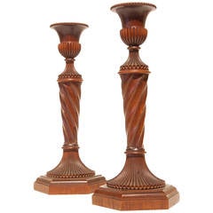 Pair of 19th Century Lathe Turned Anglo-Indian Candlesticks