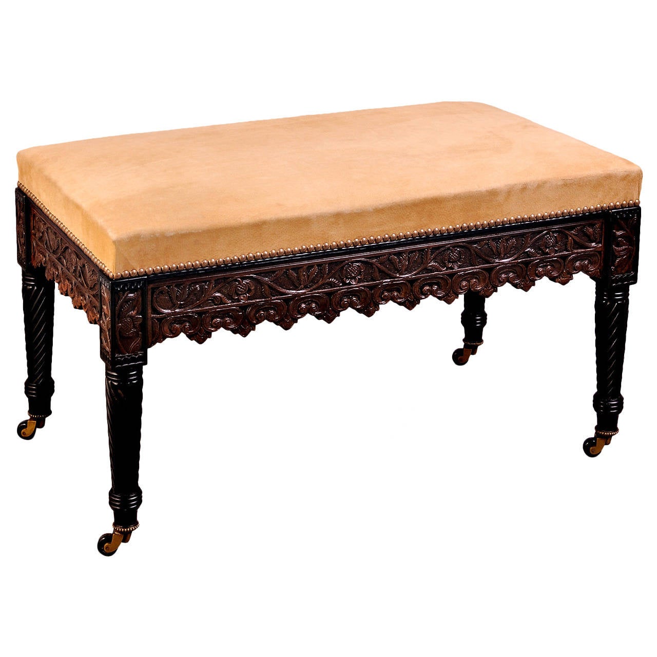 Regency Carved Ebony and Anglo-Indian Hardwood Stool in Antiquarian Taste For Sale