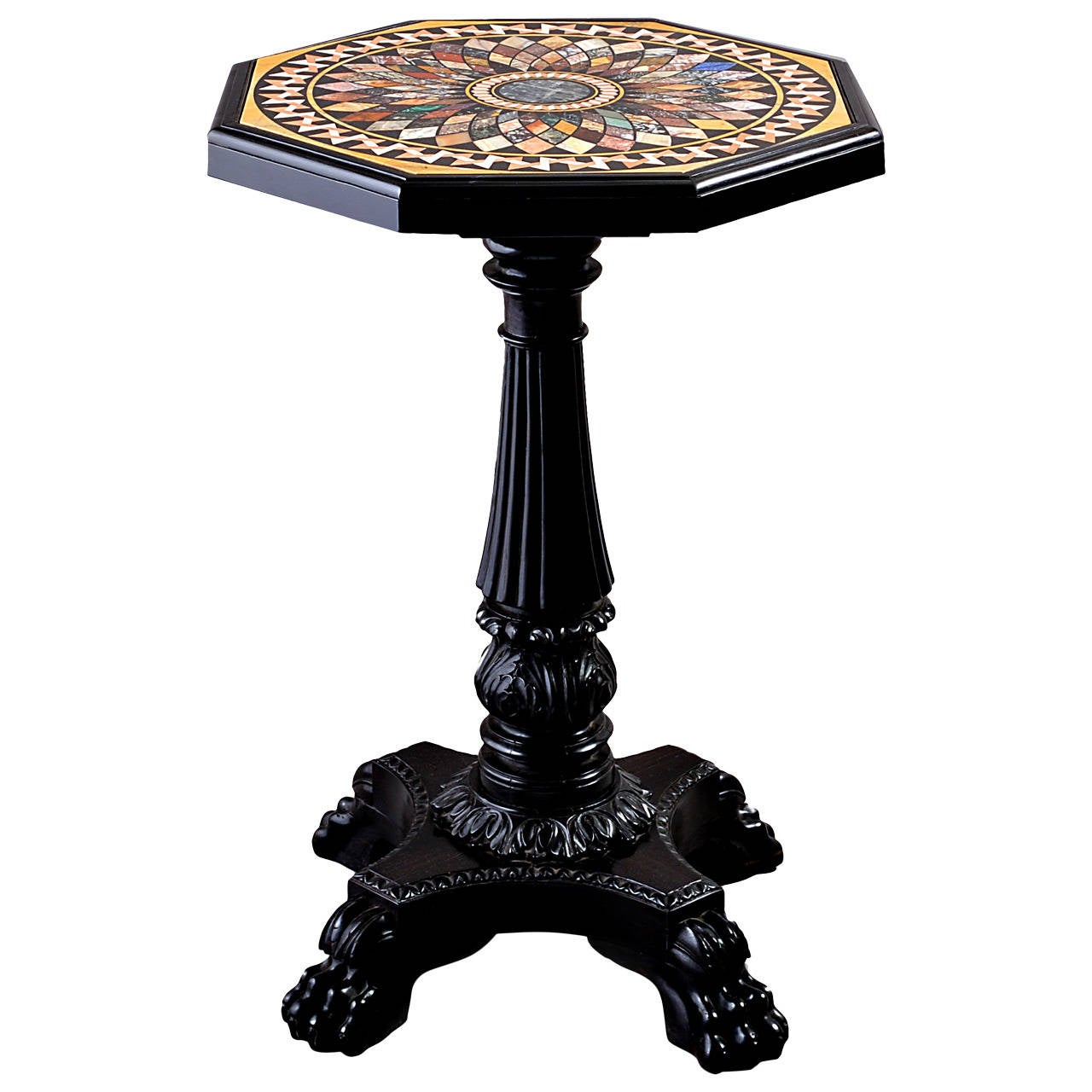 Roman Pietre Dure-Top Attributed to Raffaelli on an Anglo-Indian Ebony Table For Sale