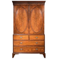 Antique George III Hepplewhite Linen Press in Golden Figured Mahogany, circa 1790