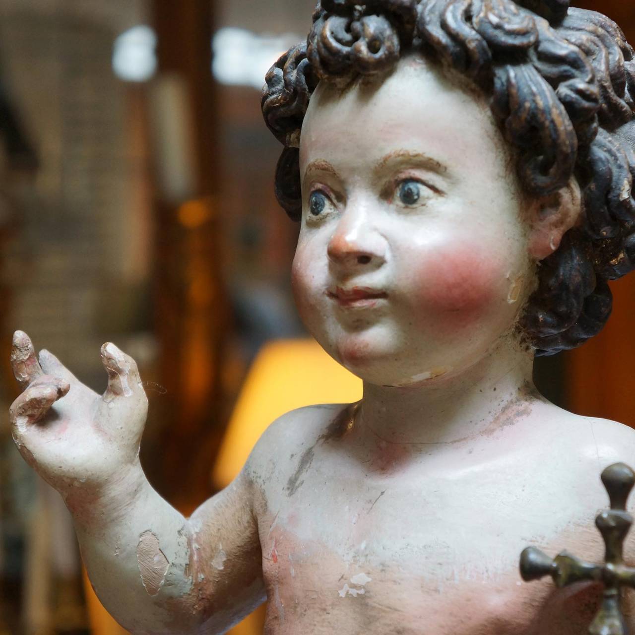17th Century Italian Carved Wood, Gesso, and Polychrome Figure of Christ Child In Good Condition For Sale In Carmel, CA