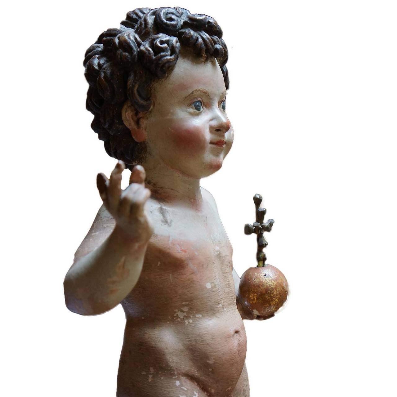 Medieval 17th Century Italian Carved Wood, Gesso, and Polychrome Figure of Christ Child For Sale