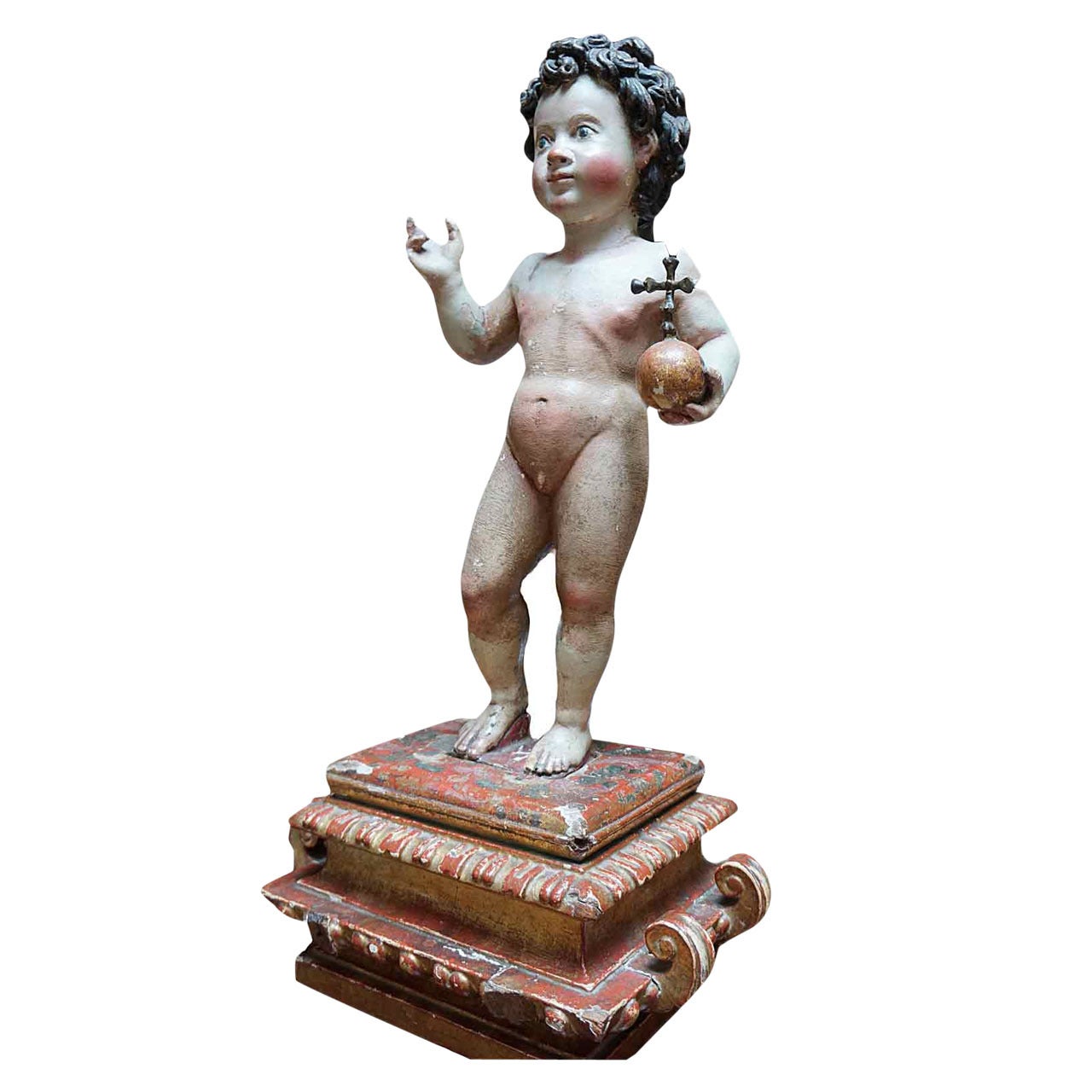 17th Century Italian Carved Wood, Gesso, and Polychrome Figure of Christ Child For Sale
